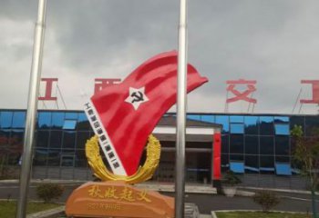 街道國(guó)旗雕塑，鍛造景觀雕塑，古銅效果