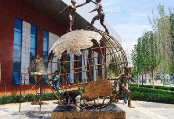 防城港地球儀雕塑選定，拉絲工藝，地球儀人物雕塑預定