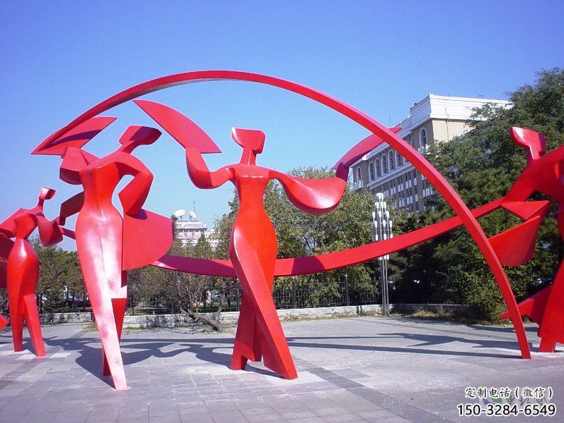 承德扭秧歌雕塑，民俗舞蹈雕塑，不銹鋼抽象音樂人雕塑