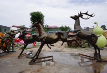 黃岡戶外小鹿批發(fā)，動(dòng)物雕塑，梅花鹿銅雕塑供求