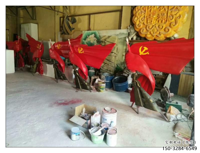 德惠園林國旗雕塑，噴漆黨建雕塑，烤漆形式