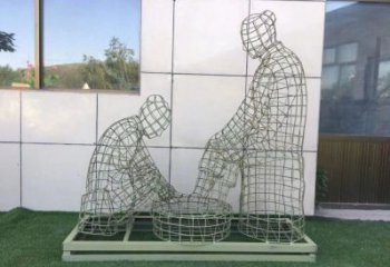 城西鏤空洗腳雕塑制作，園林裝飾，鐵藝孝道人物雕塑