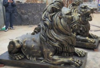 朔州大型趴獅雕塑，仿銅動物雕塑，玻璃鋼獅子雕塑制作