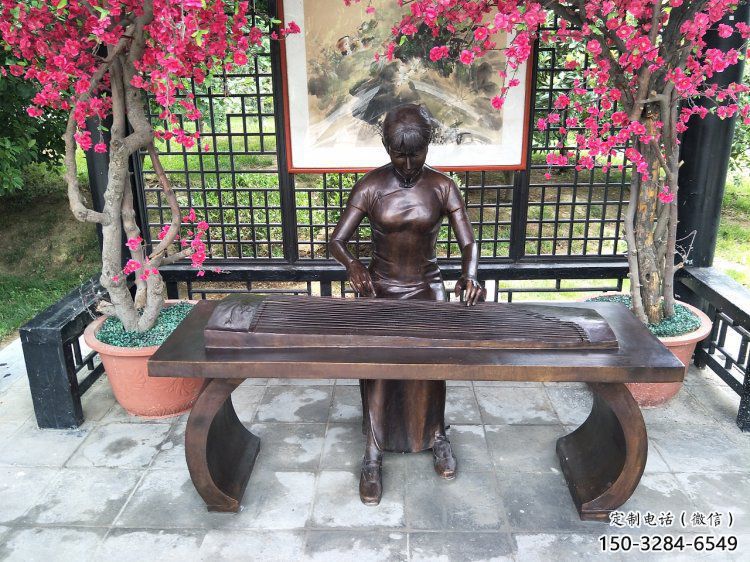 克拉瑪依彈古箏雕塑廠家，景觀概念，民俗人物雕塑通用