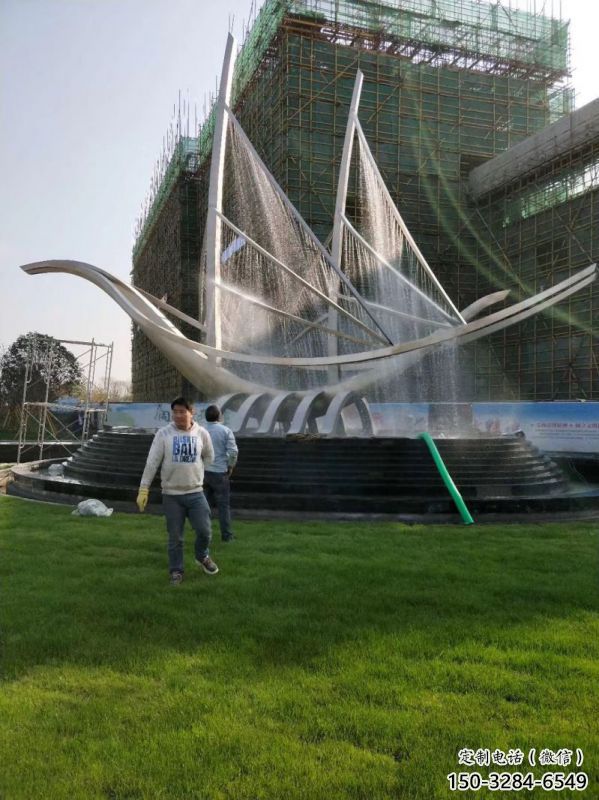 迪慶帆船噴泉雕塑，水景水秀組合，旱地帆船噴泉雕塑廠家