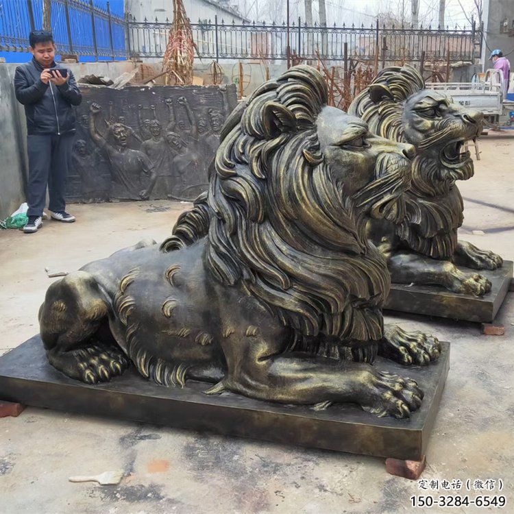 杭州大型趴獅雕塑，仿銅動物雕塑，玻璃鋼獅子雕塑制作